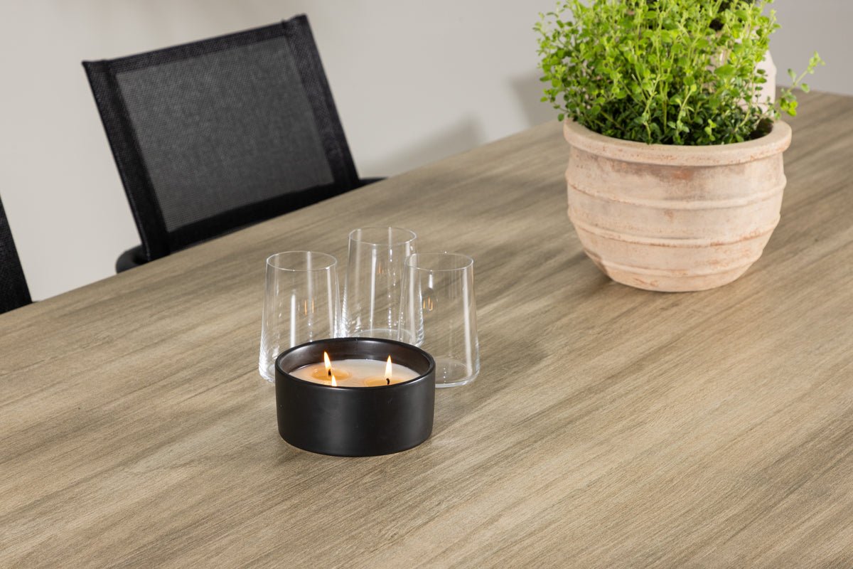 Garten Iessgrupp Annika – 7-deellegt Gaardemébel-Set a Schwaarz/Wäiss