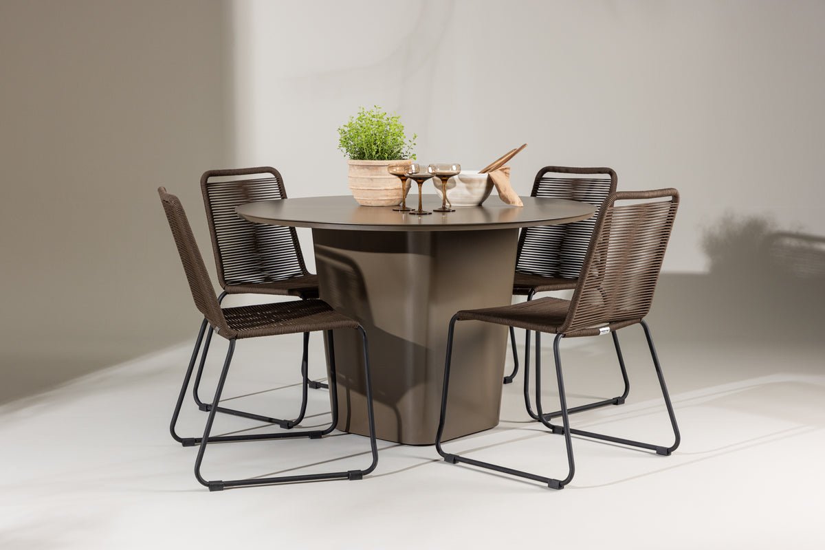 Gartesstëmm Santa – 5-deelent Gartemöbel-Set mat ronnem Dësch