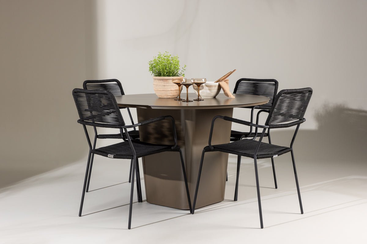 Gartesstëmm Francesco – 5-deelent Gartemöbel-Set mat ronnem Dësch aus Aluminium