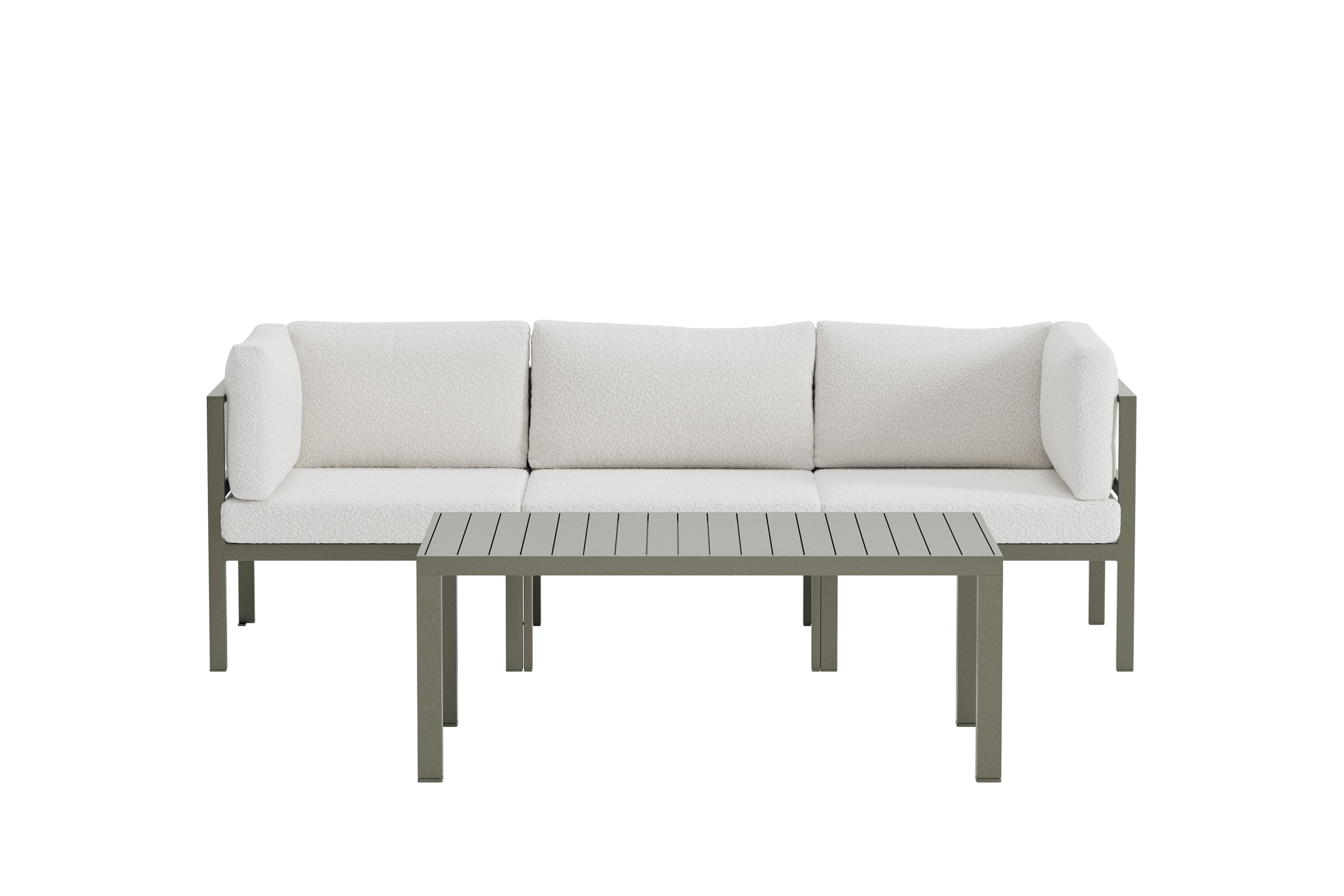 Garten Loungeset Torena 2+1 – 2 Sitzer Sofa in Weiß mit Tisch