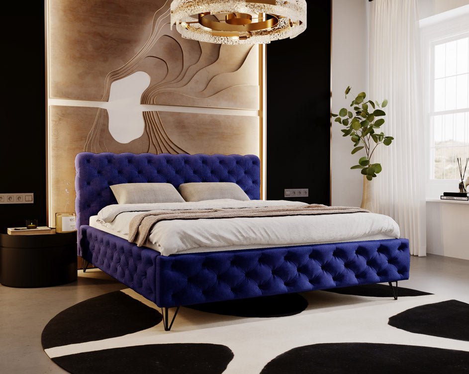 Designer Polsterbett Sienna aus Samt ouni Stauraum