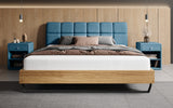 Boxspringbett Levio Leinen-Optik in Blau (Beverly 20) – Milieu frontal