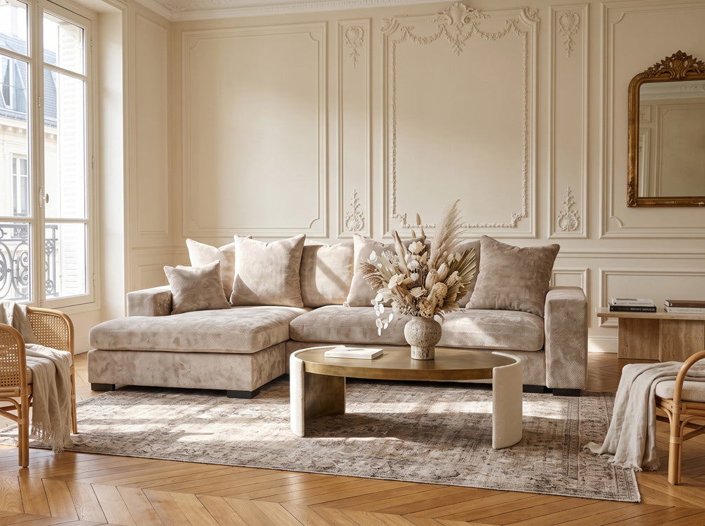 Designer Sofa Selena L mit Schlaffunktion in Strukturstoff