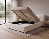 Designer Polsterbett Lovis in Strukturstoff mit Stauraum – Beige