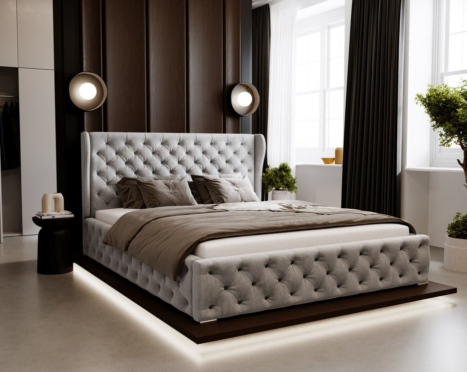 Designer Polsterbett Royal aus Samt mat Stauraum