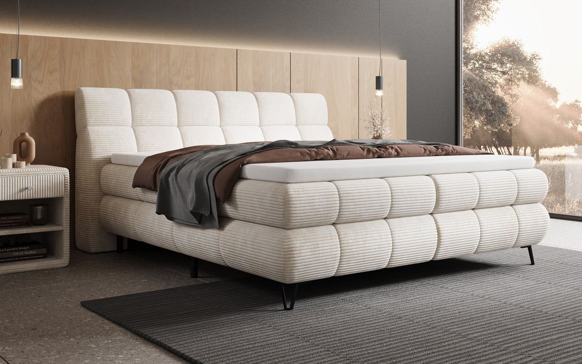 Boxspringbett Milla Cord in Beige (Poso 038) – Milieu seitlich