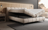 Boxspringbett Milla Strukturstoff in Beige (Raven 24) – Stauraum geöffnet