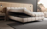Boxspringbett Milla Strukturstoff in Beige (Raven 24) – Stauraum geöffnet seitlich