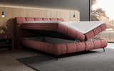 Boxspringbett Milla Strukturstoff in Bordeaux (Raven 59) – Stauraum geöffnet