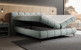 Boxspringbett Milla Strukturstoff in Vintage Blau (Raven 80) – Stauraum geöffnet