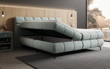 Boxspringbett Milla Strukturstoff in Vintage Blau (Raven 80) – Stauraum geöffnet seitlich