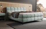 Boxspringbett Milla Strukturstoff in Vintage Blau (Raven 80) – Milieu seitlich