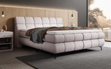 Boxspringbett Milla Strukturstoff in Taupe (Raven 91) – Milieu seitlich
