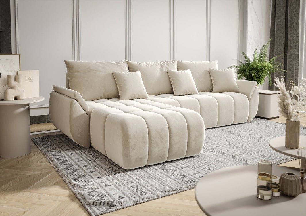 Designer Sofa Lenoa L mat Schloof- an Zouschloffunktioun a Samt