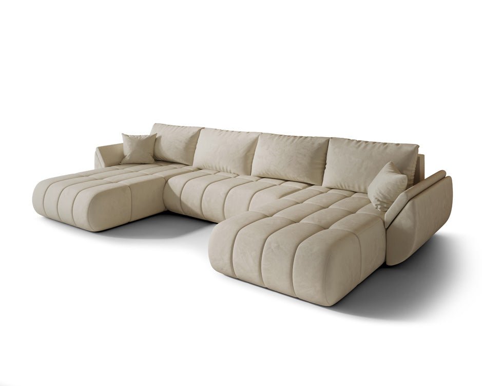 Designer Sofa Lenoa U mat Schloof- an Zouschloof-Funktioun a Samt