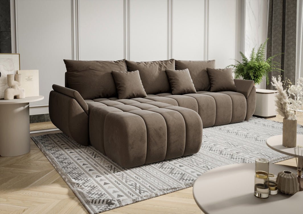 Designer Sofa Lenoa L mat Schloof- an Zouschloffunktioun a Samt