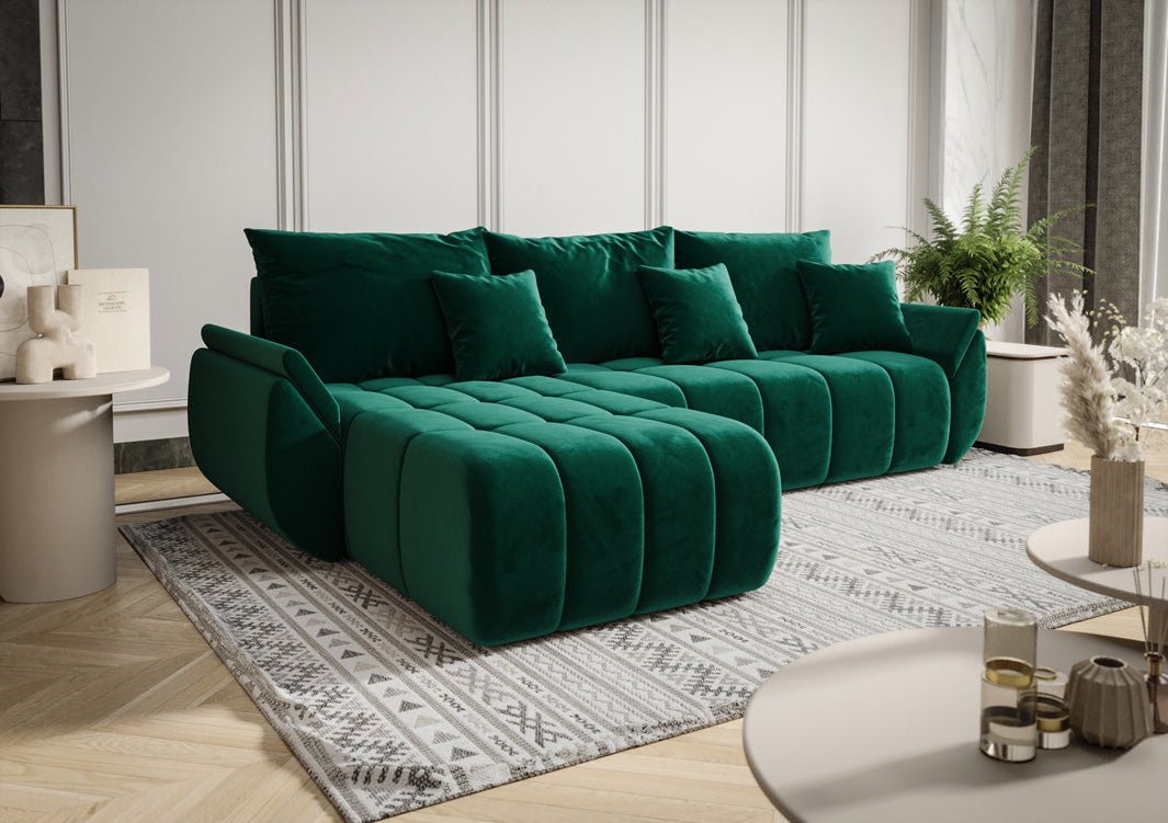 Designer Sofa Lenoa L mat Schloof- an Zouschloffunktioun a Samt