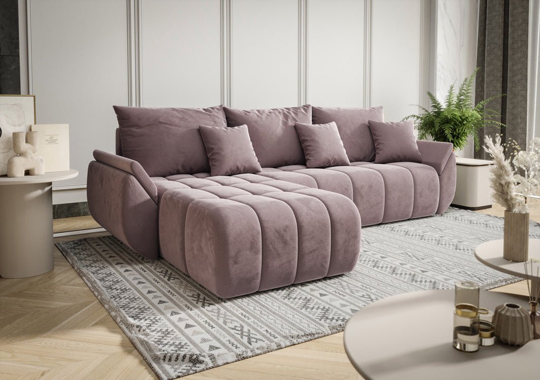 Designer Sofa Lenoa L mat Schloof- an Zouschloffunktioun a Samt