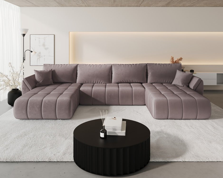 Designer Sofa Lenoa U mat Schloof- an Zouschloof-Funktioun a Samt