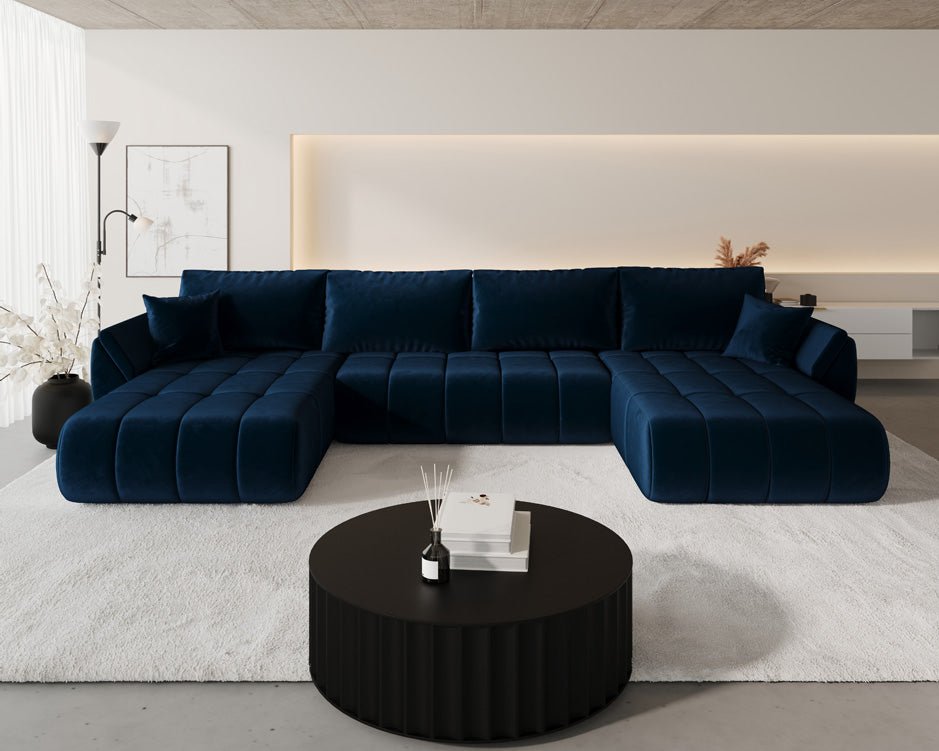 Designer Sofa Lenoa U mat Schloof- an Zouschloof-Funktioun a Samt
