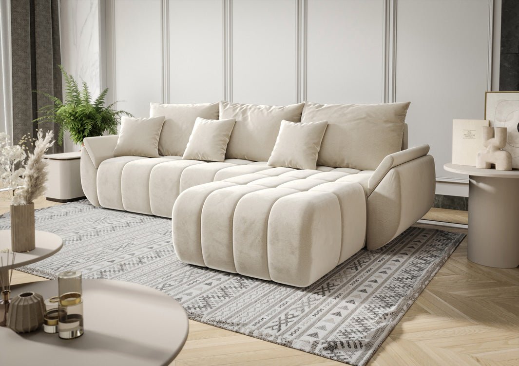 Designer Sofa Lenoa L mat Schloof- an Zouschloffunktioun a Samt