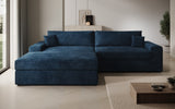 Designer Ecksofa Lugo in Cord – Blau – Links