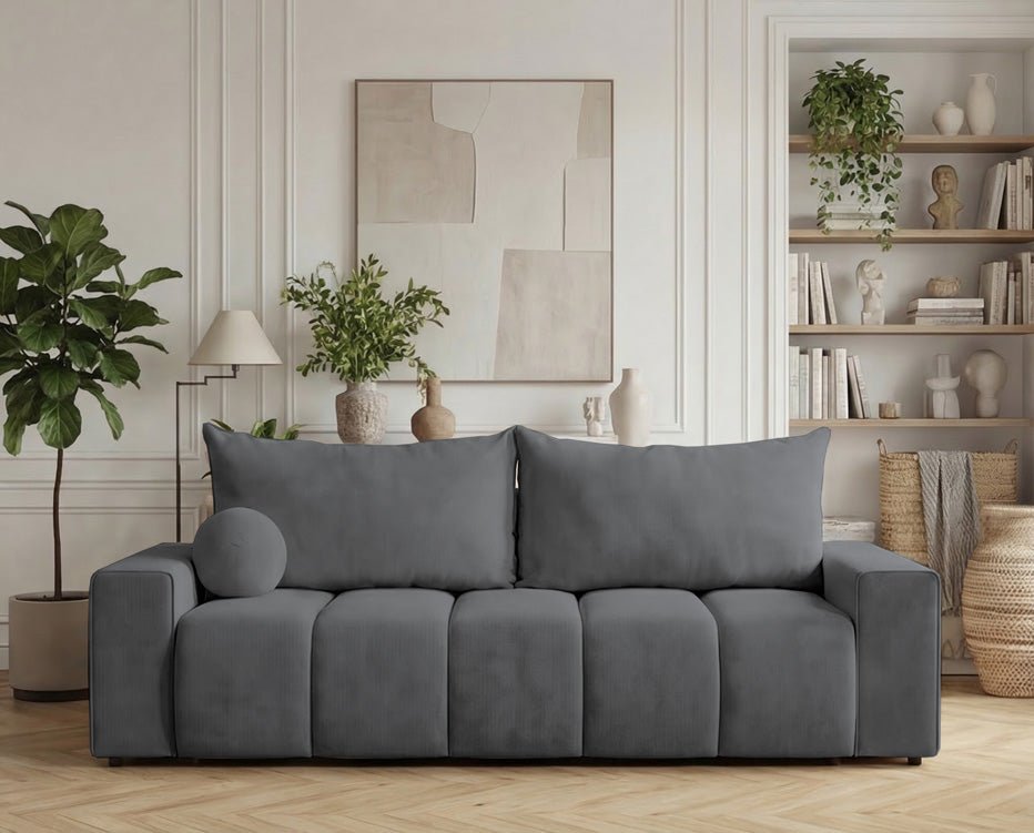 Designer 3 Sitzer Sofa Vena mit Stauraum und Schlaffunktion in Samt