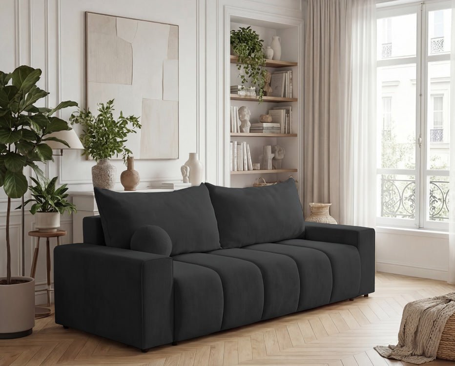 Designer 3 Sitzer Sofa Vena mit Stauraum und Schlaffunktion in Samt