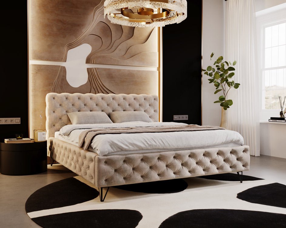 Designer Polsterbett Sienna aus Samt ouni Stauraum
