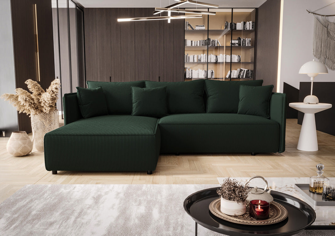 Designer Sofa Marlen mit Schlaf- und Klappfunktion in Cord