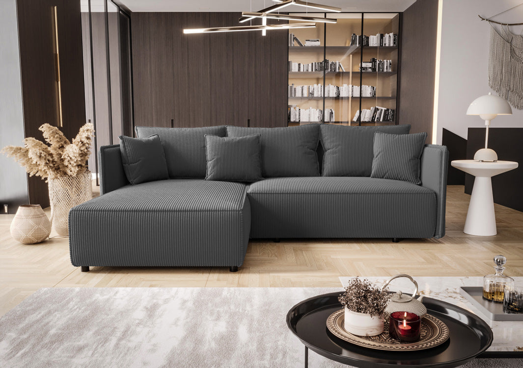 Designer Sofa Marlen mit Schlaf- und Klappfunktion in Cord