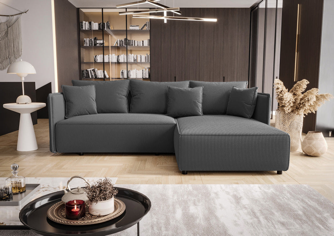 Designer Sofa Marlen mit Schlaf- und Klappfunktion in Cord