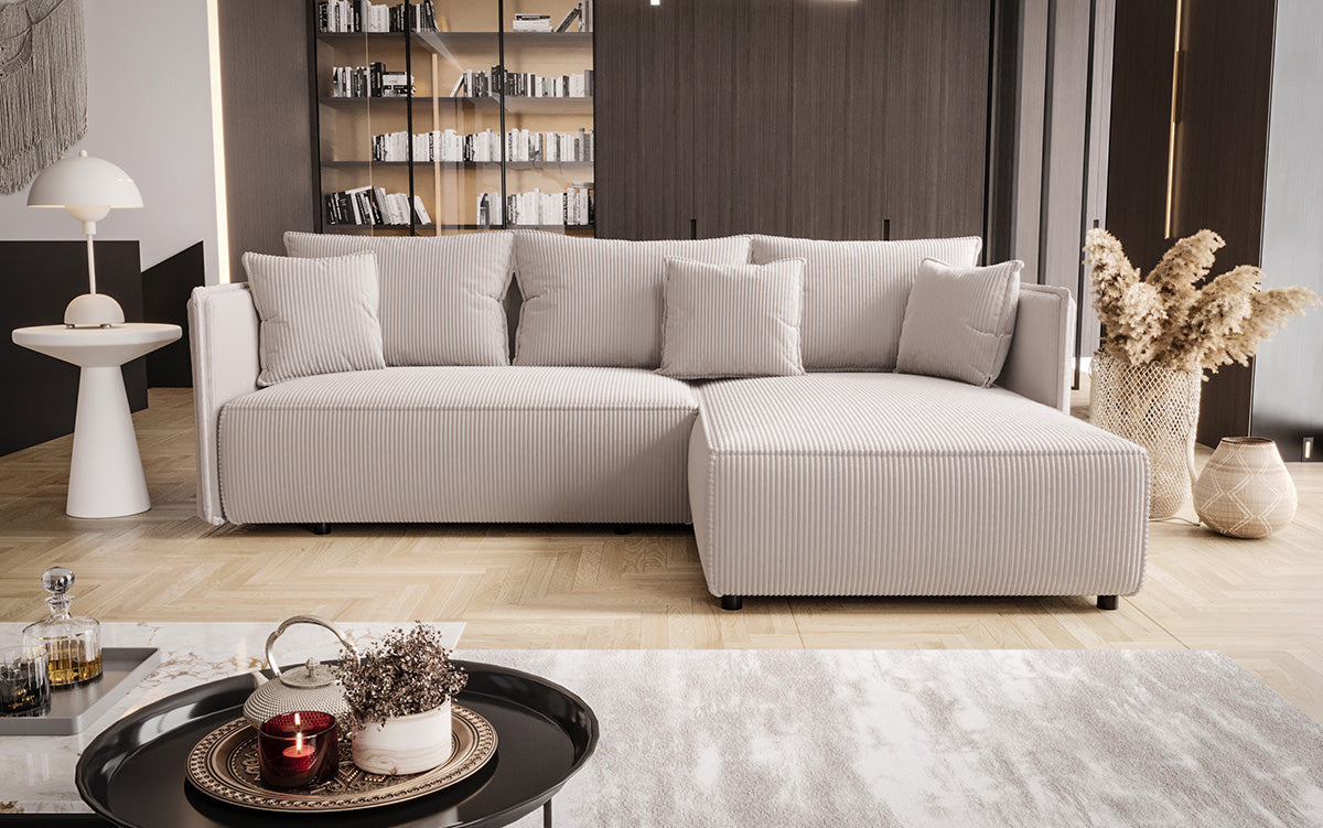 Designer Sofa Marlen mit Schlaf- und Klappfunktion in Cord