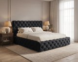 Designer Polsterbett Ria in Samt mit Stauraum – Schwarz