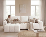 Designer Ecksofa Arvo in Bouclé mit Schlaffunktion & Stauraum – Weiß – Links