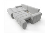 Designer Ecksofa Pino in Samt mit Schlaffunktion & Stauraum – Hellgrau – Links
