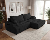 Designer Ecksofa Pino in Samt mit Schlaffunktion & Stauraum – Schwarz – Rechts