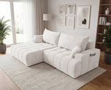 Designer Ecksofa Pino in Samt mit Schlaffunktion & Stauraum – Weiß – Links