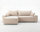 Designer Ecksofa Rino in Cord mit Schlaffunktion & Stauraum – Beige – Rechts