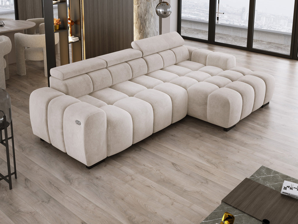 Designer Sofa Amalfi in Samt mit elektrischer Sitzerweiterung