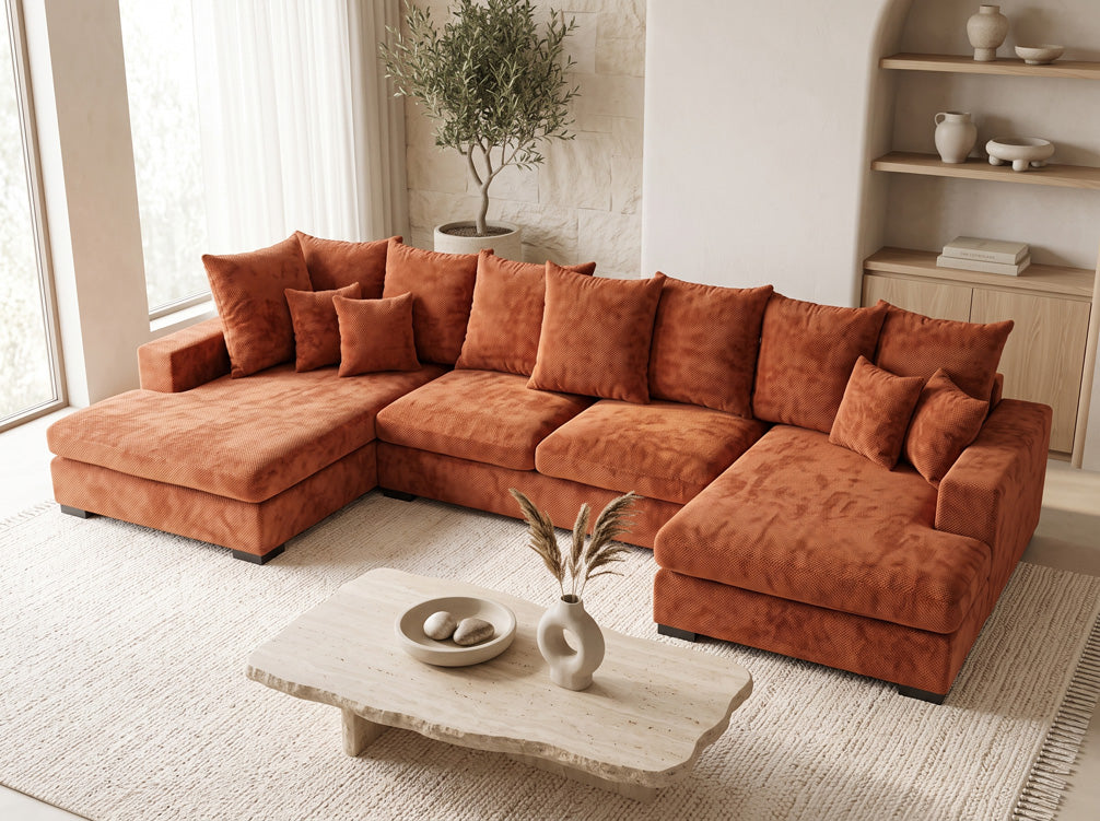 Designer Sofa Selena U mit Schlaffunktion in Strukturstoff