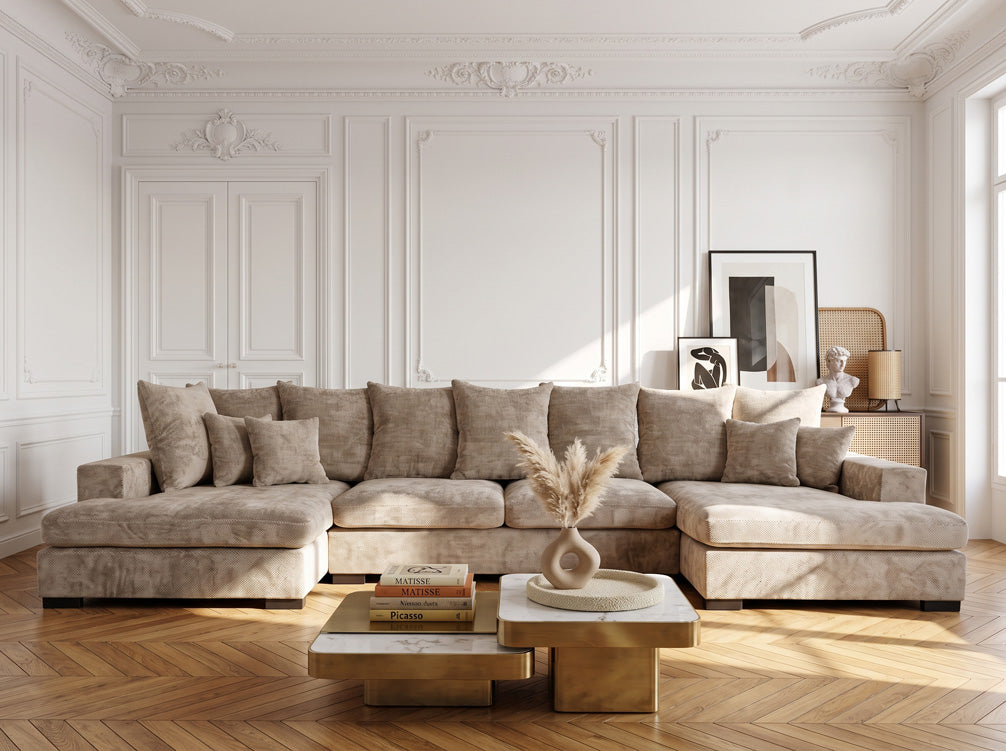 Designer Sofa Selena U mit Schlaffunktion in Strukturstoff