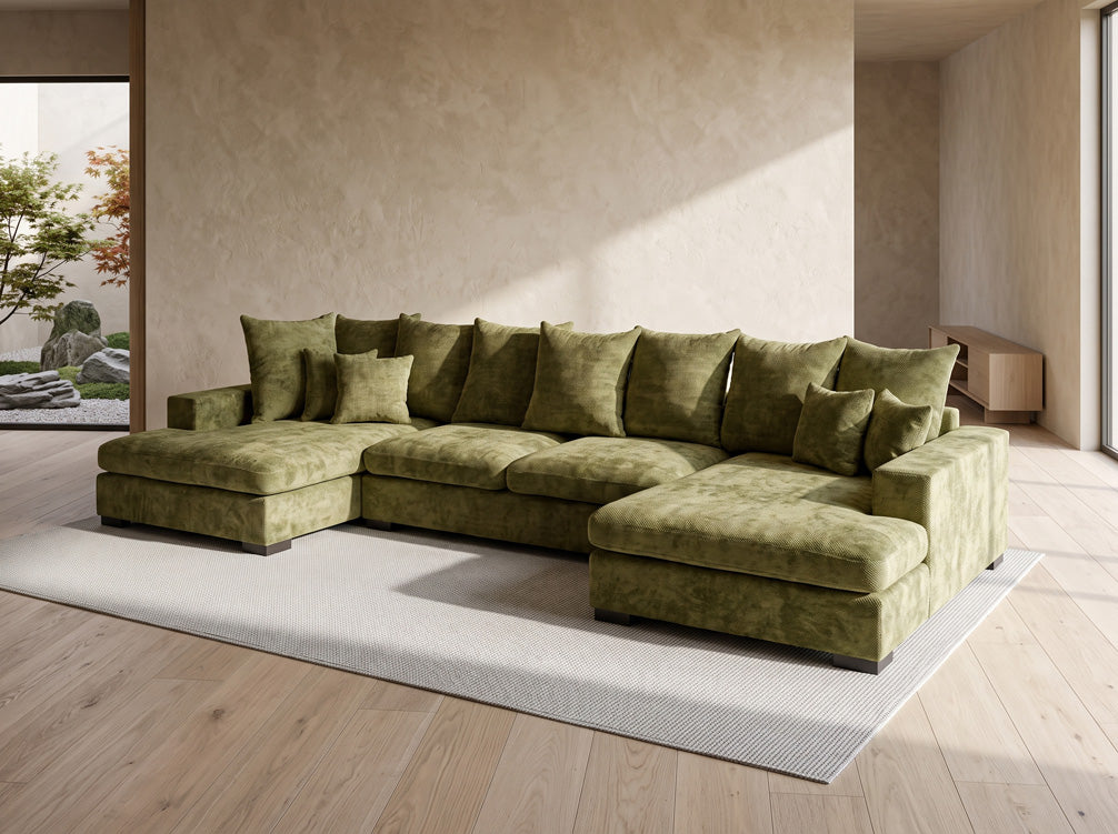 Designer Sofa Selena U mit Schlaffunktion in Strukturstoff