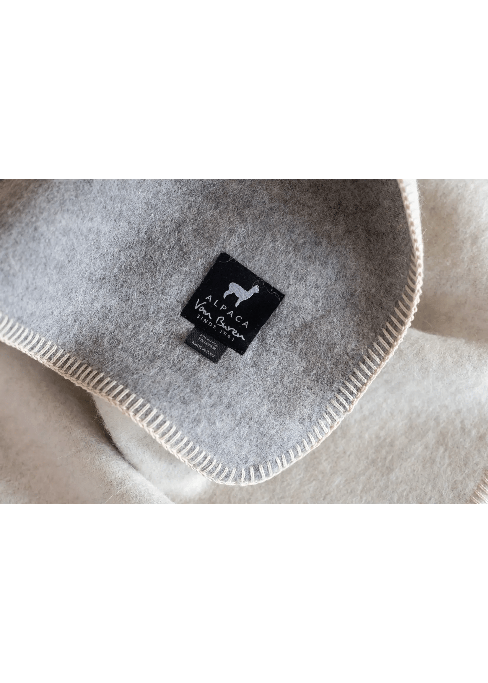 Babydecke aus reiner Alpakawolle - Beige & Grau - 95x75 cm