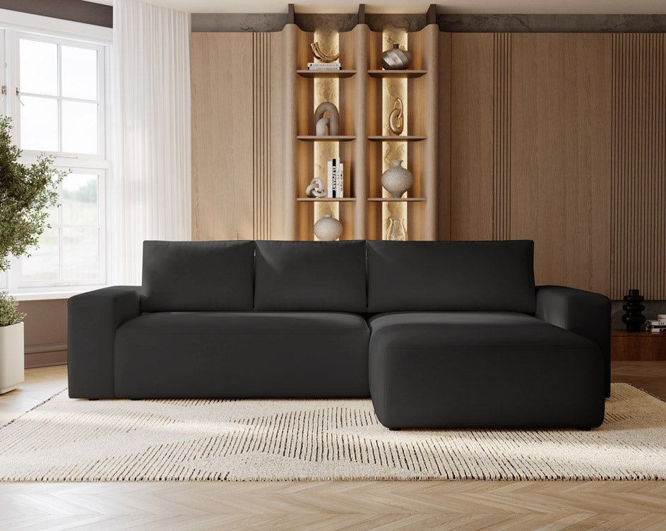 Designer Sofa Celina Samt mat Schlooffunktioun an Stauraum