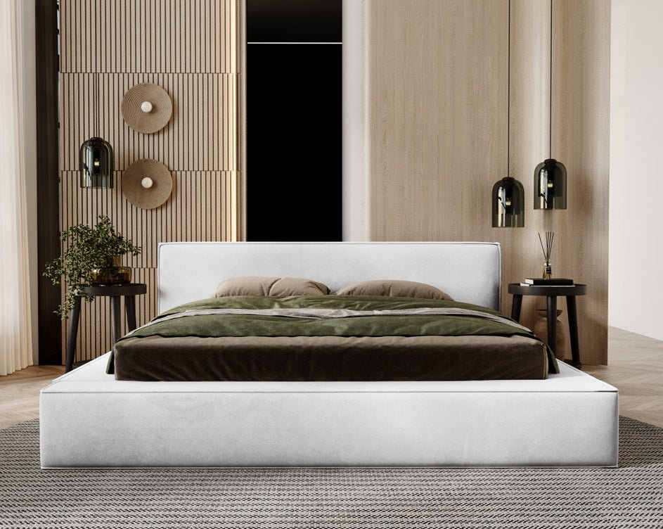 Designer Polsterbett Sleepy aus Samt mat Stauraum