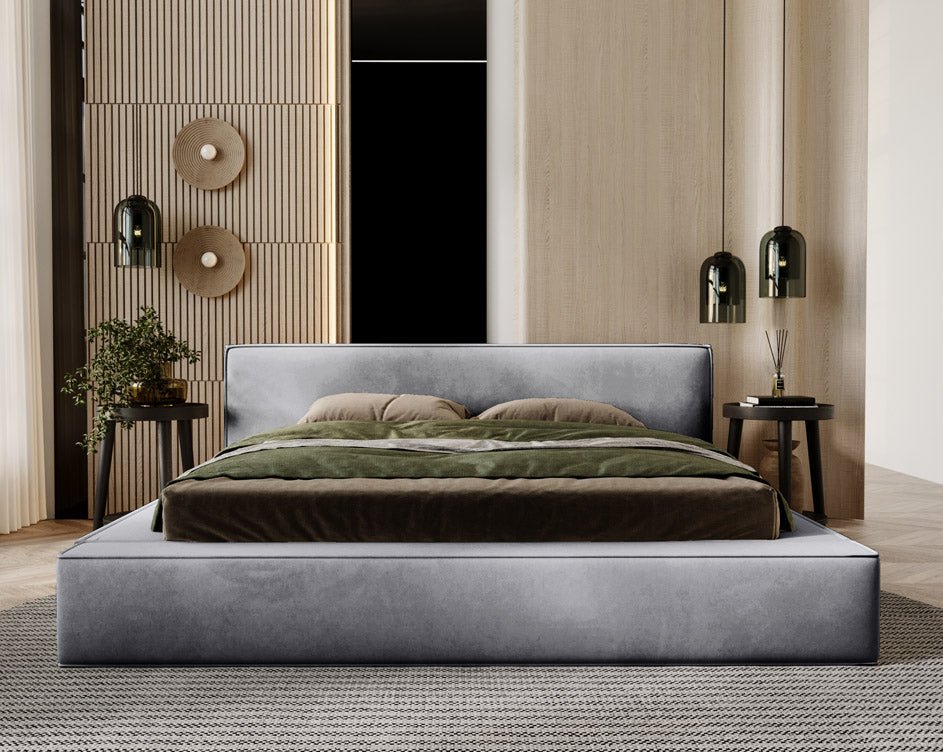 Designer Polsterbett Sleepy aus Samt mat Stauraum