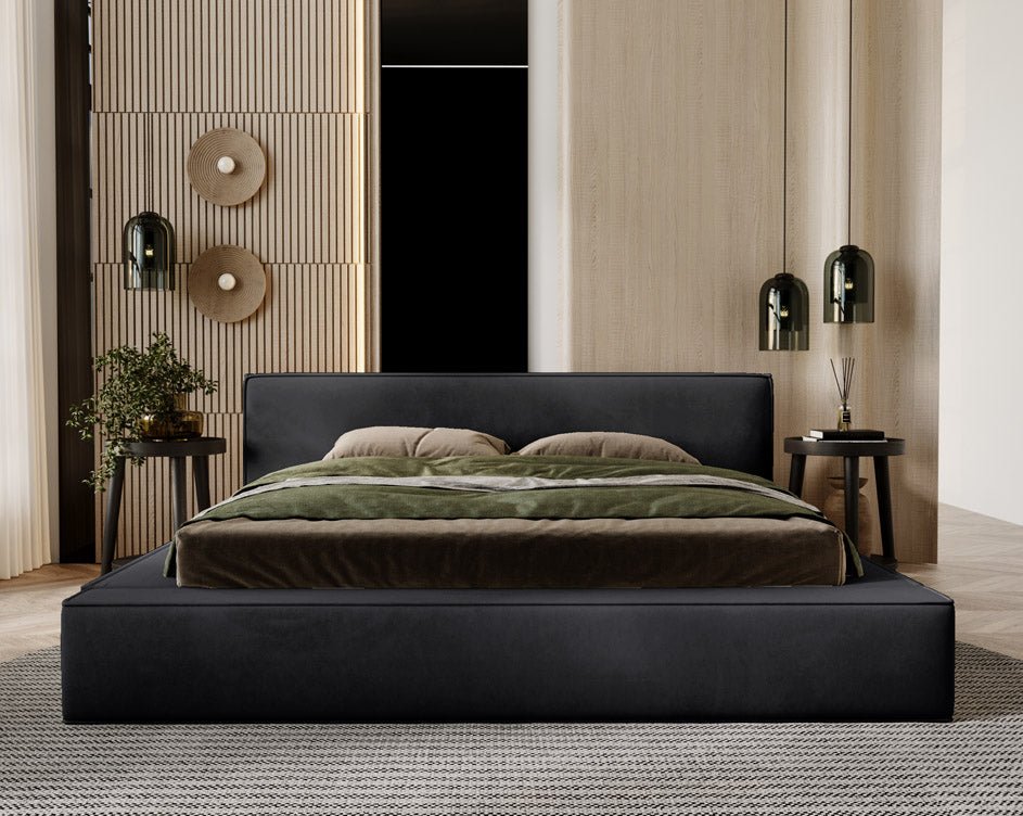 Designer Polsterbett Sleepy aus Samt mat Stauraum