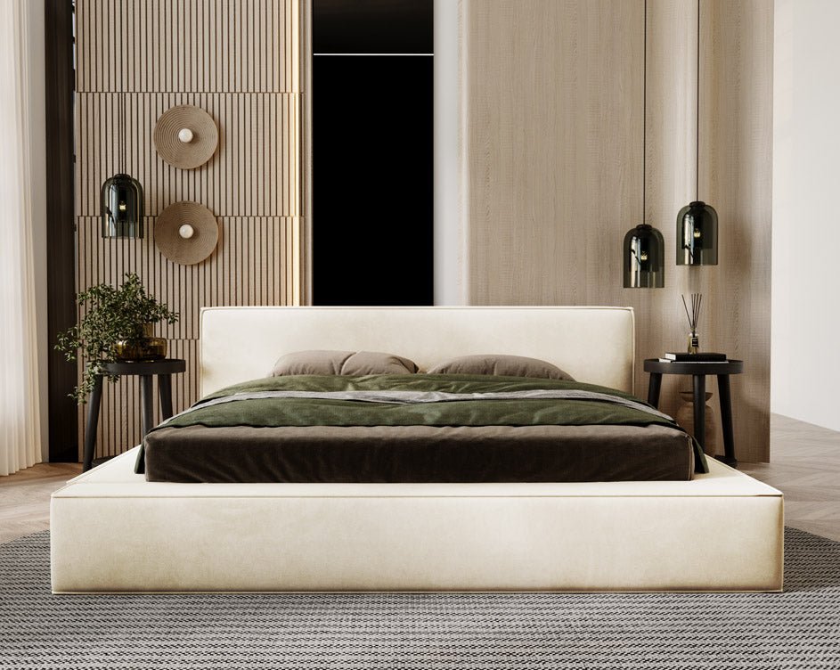 Designer Polsterbett Sleepy aus Samt mat Stauraum