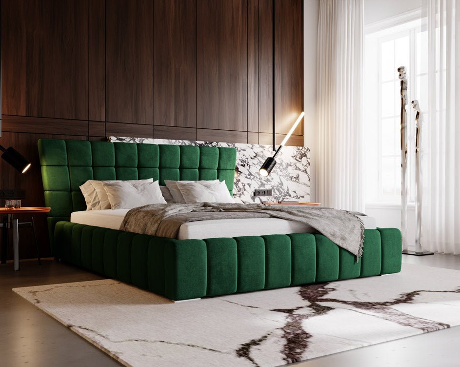 Designer Polsterbett Adore aus Samt mat Stauraum